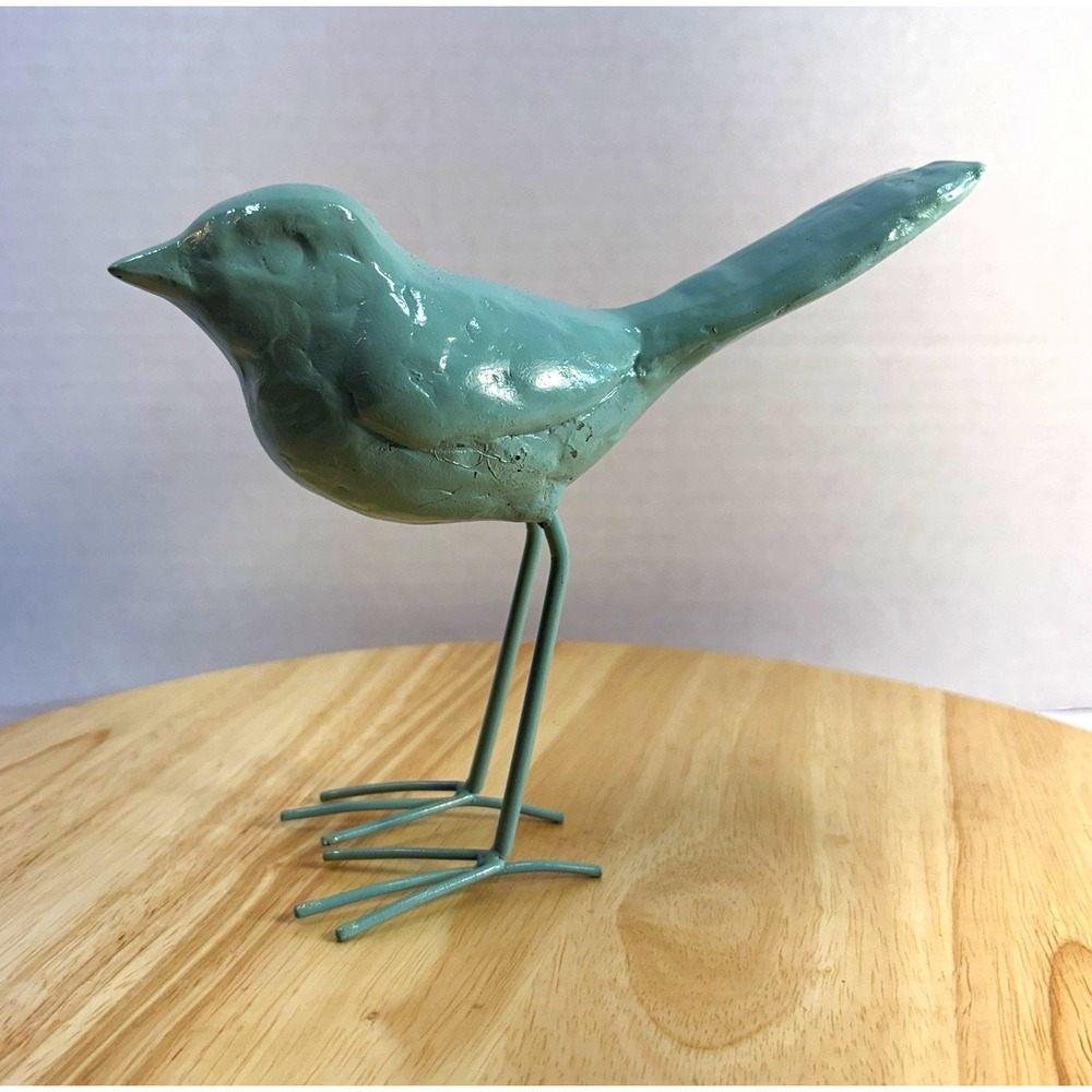Green Metal Bird Figurine Freestanding Animal & Birds Decor Sculpture 8 Inch